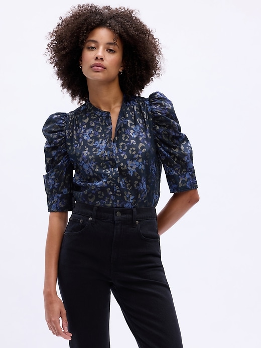 Image number 1 showing, Voile Print Puff Sleeve Shirt