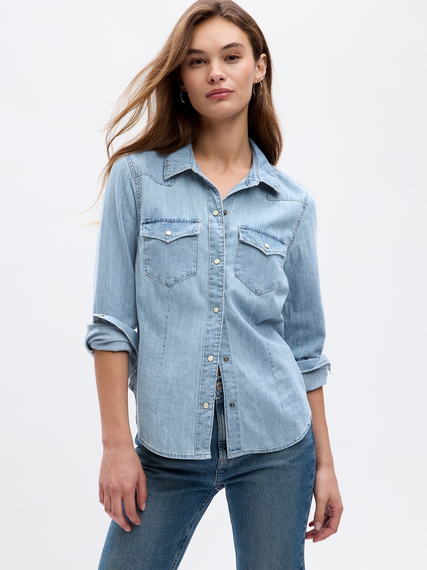 Fitted Denim Western Shirt with Washwell | Gap Factory