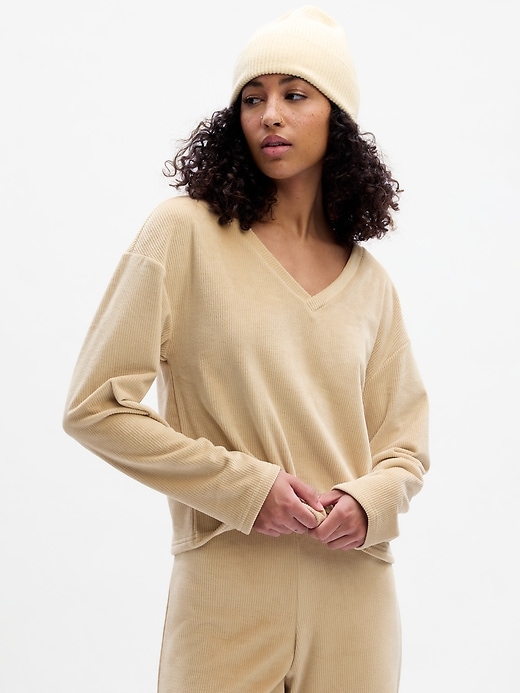 Image number 1 showing, Relaxed Ribbed Velour PJ Top