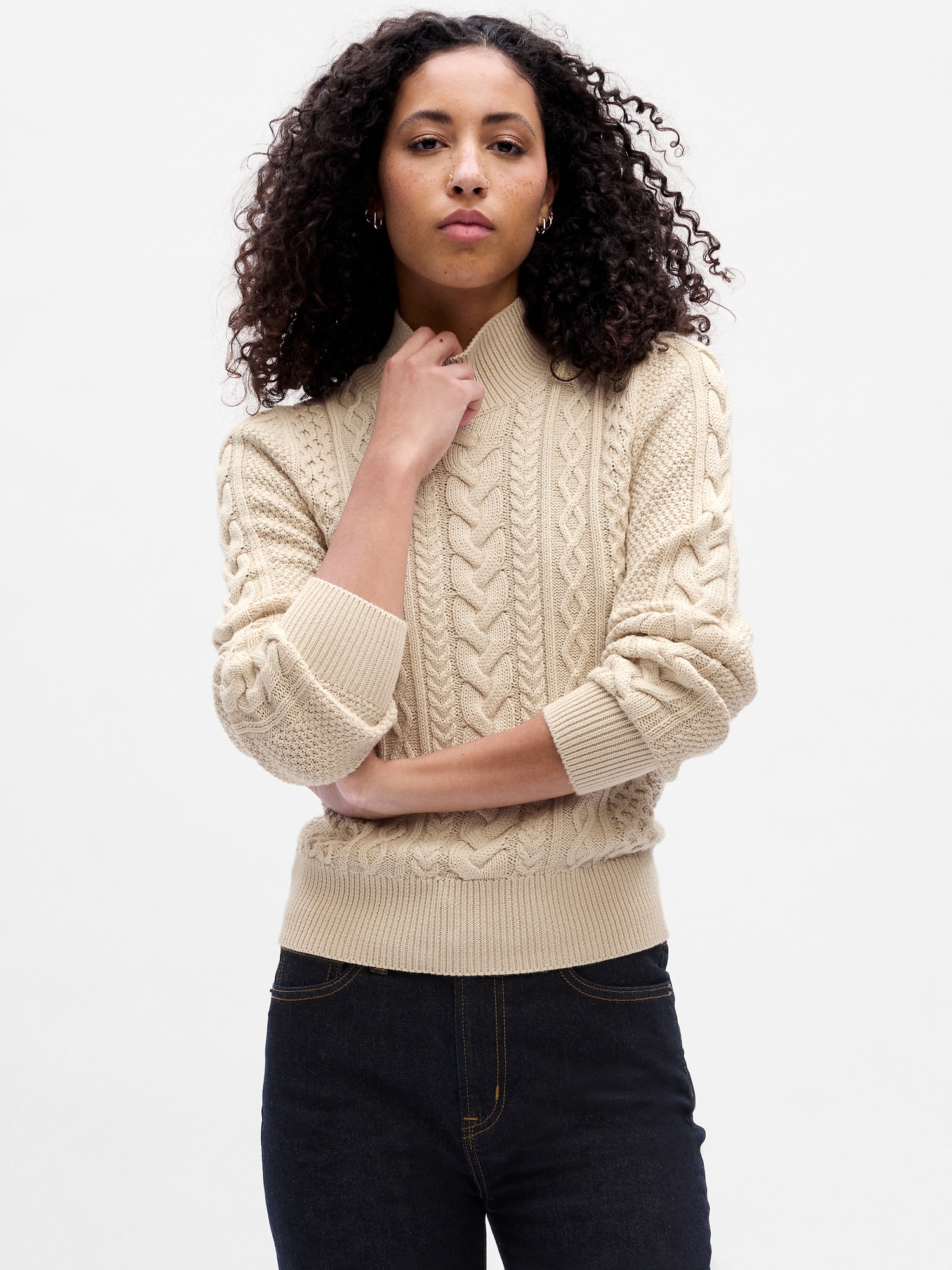 Relaxed Cable-Knit Mockneck Sweater | Gap Factory