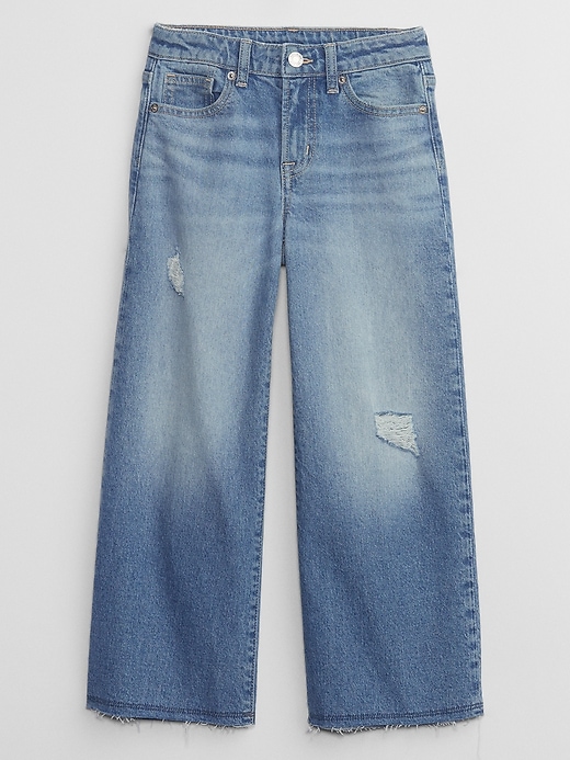 Image number 1 showing, Kids High Rise Distressed Wide-Leg Ankle Jeans
