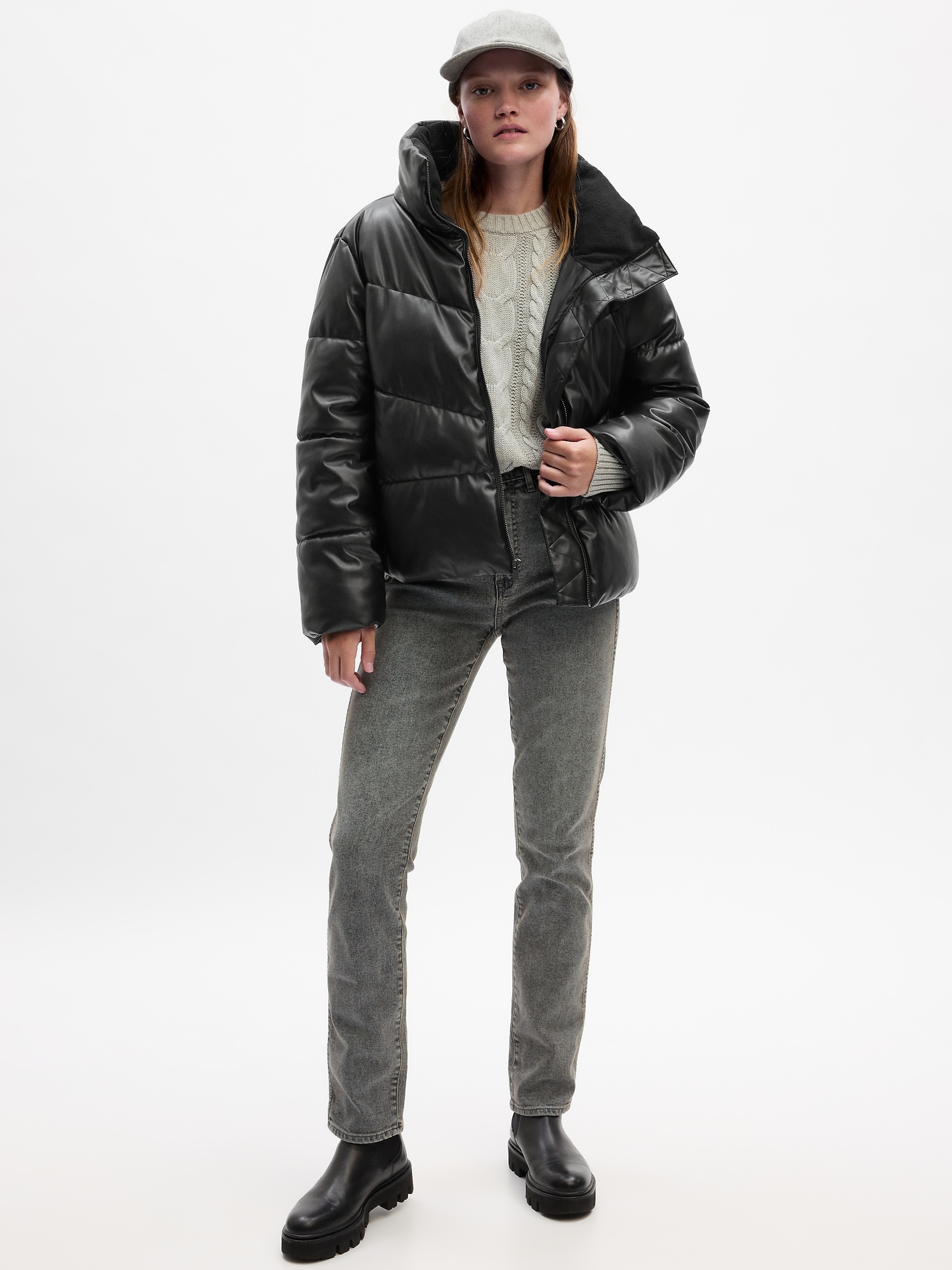 Relaxed Vegan-Leather Puffer Jacket | Gap Factory