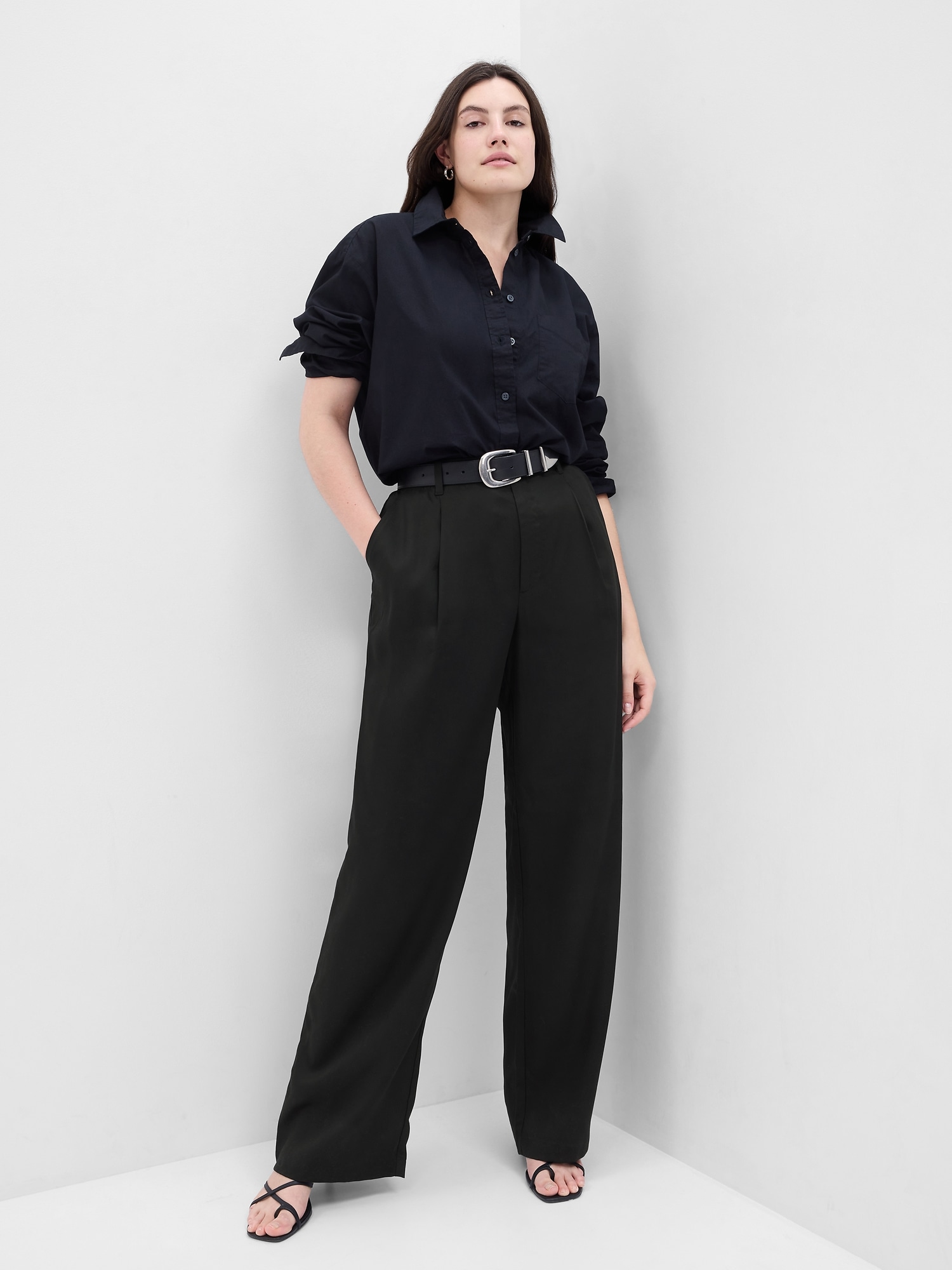 BOSS - Regular-rise pleated trousers in soft silk