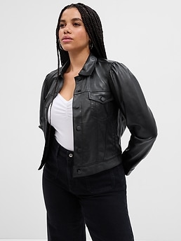 Puff shoulder sales leather jacket