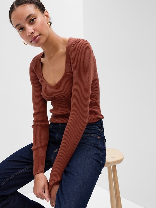 Image number 1 showing, Ribbed Sweetheart Sweater