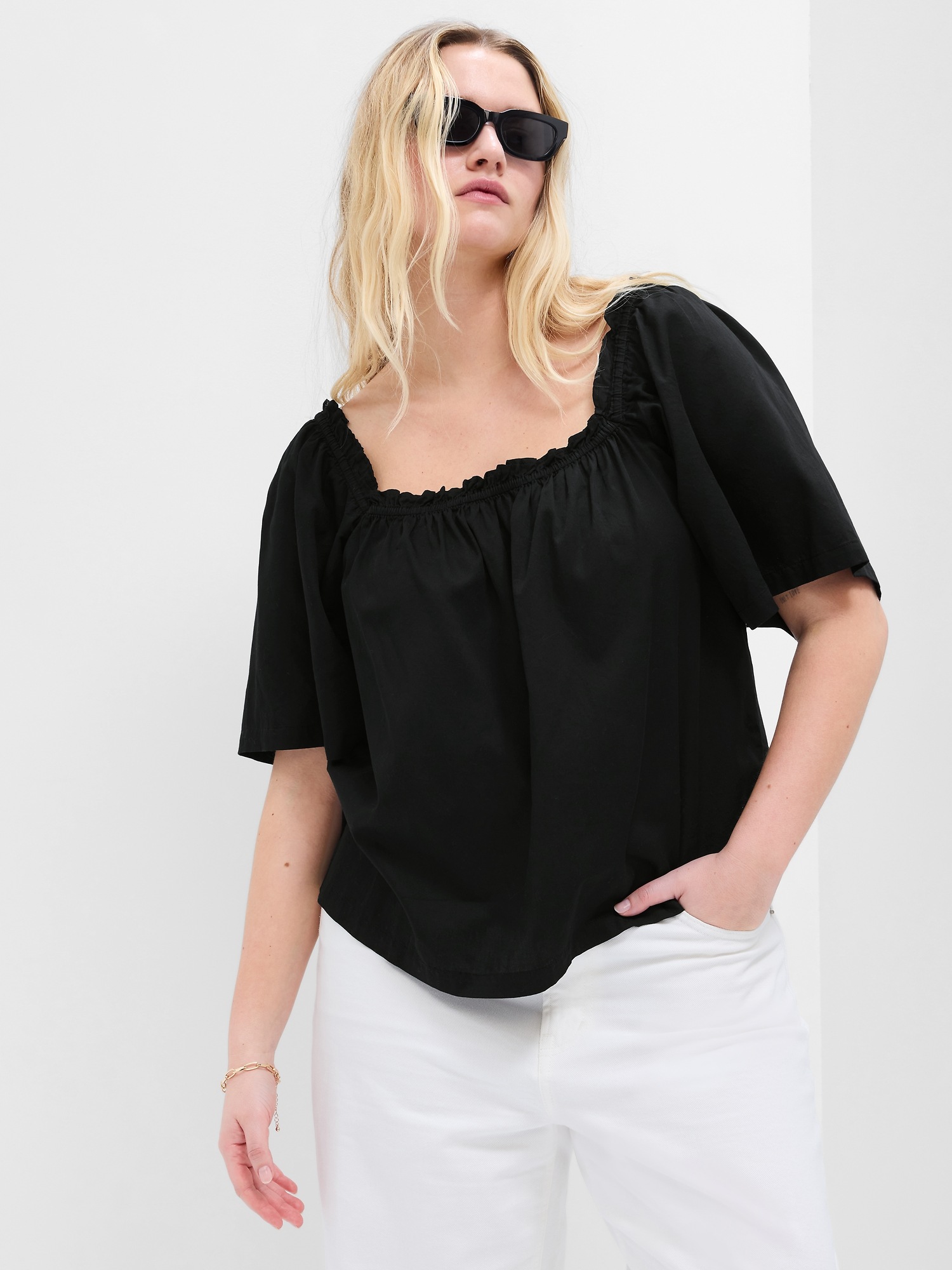 Black puff sleeve top plus online size