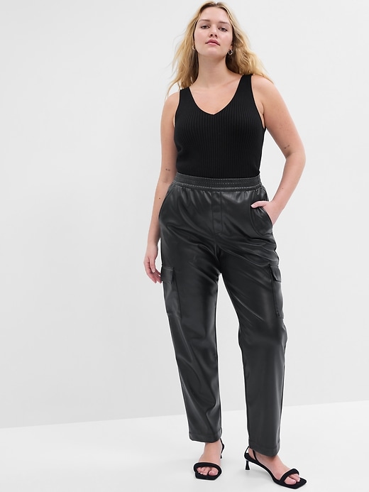 Image number 3 showing, Mid Rise Easy Vegan-Leather Cargo Pants