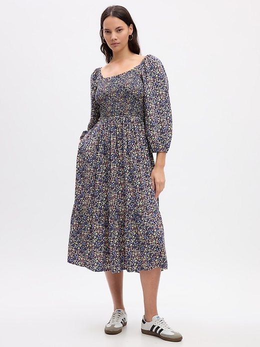 Image number 3 showing, Smocked Scoopneck Midi Dress