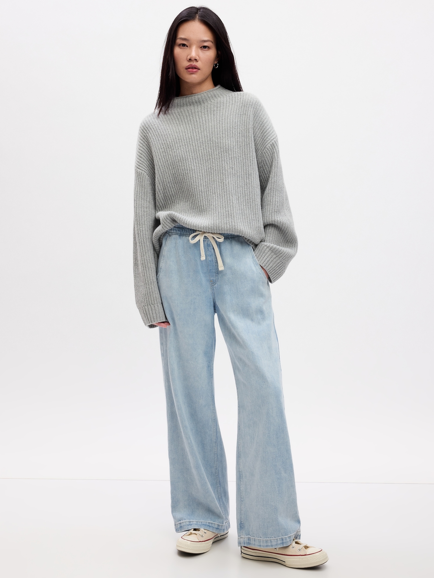 Gap High Rise Pleated Wide-Leg Trouser with Washwell - ShopStyle Stretch  Jeans