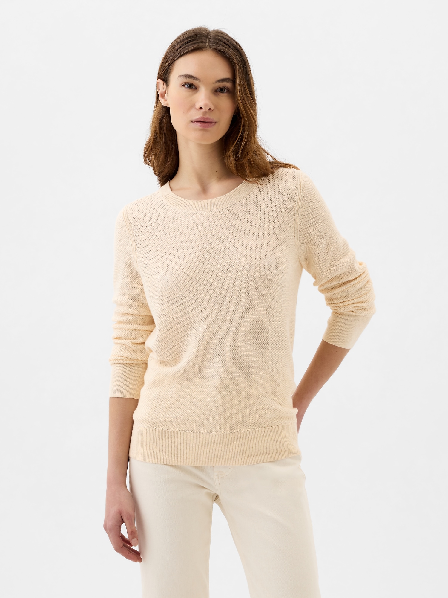 Cream crewneck sweater hot sale