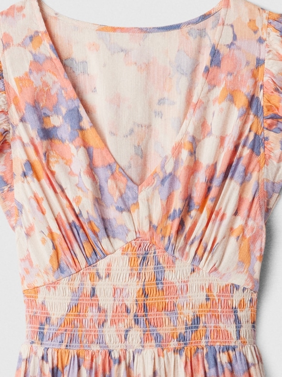 V-Neck Flutter-Sleeve Midi Dress