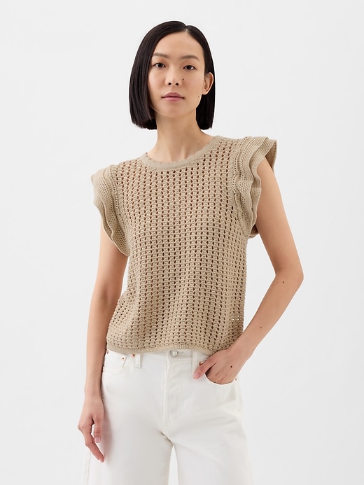 Image number 1 showing, Crochet Flutter Sleeve Top