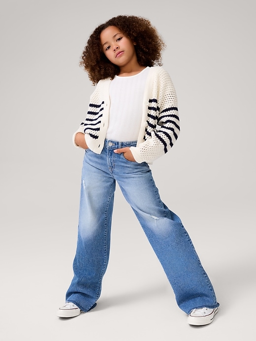 Image number 2 showing, Kids High Rise Distressed Wide-Leg Ankle Jeans