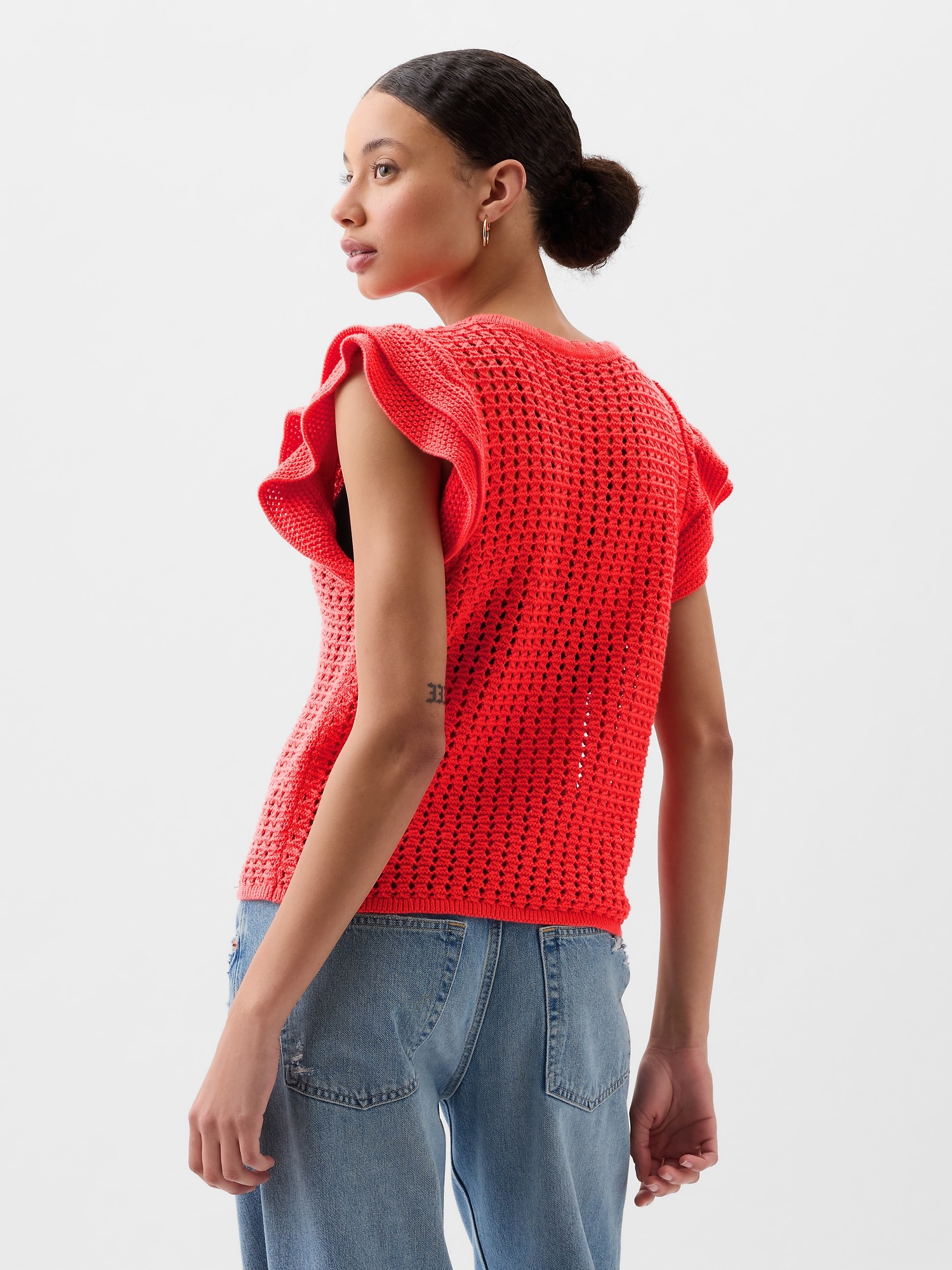 Crochet Flutter Sleeve Top Gap Factory