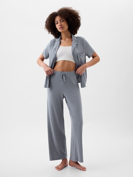 Buy Now Chemistry Mid Waisted Ribbed Lycra Wide Leg Lounge Pants