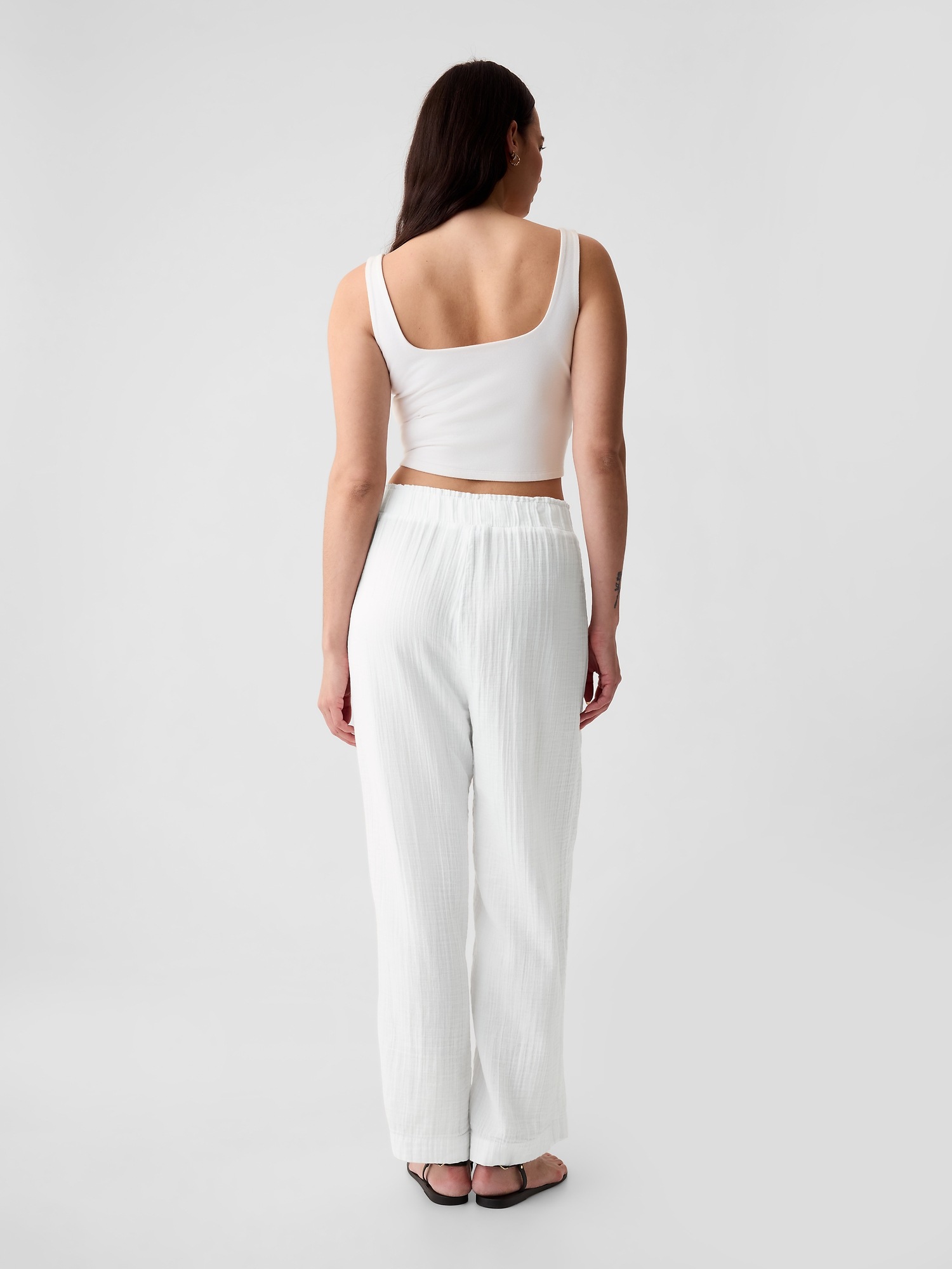 Linen-Blend Wide-Leg Pull-On Pants