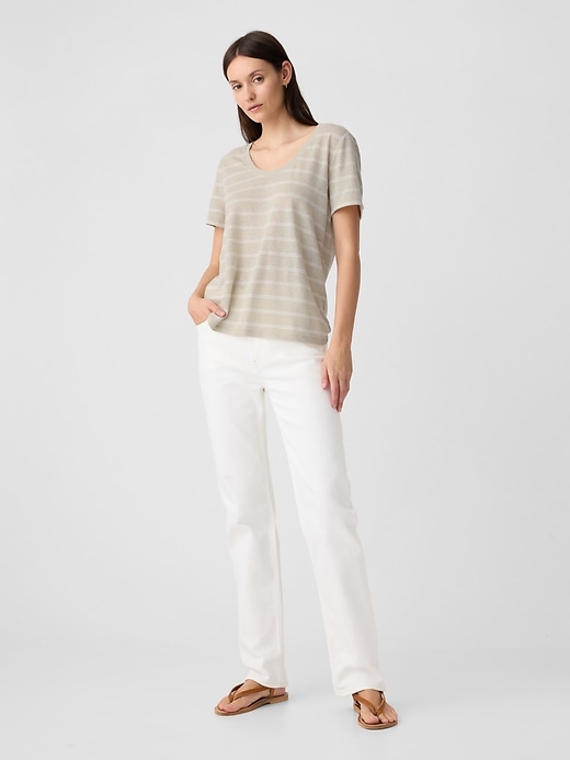 Image number 3 showing, Relaxed Stripe Linen-Blend Scoopneck T-Shirt