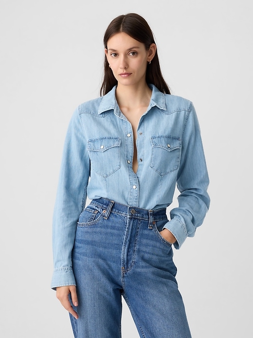 Image number 1 showing, Fitted Denim Western Shirt