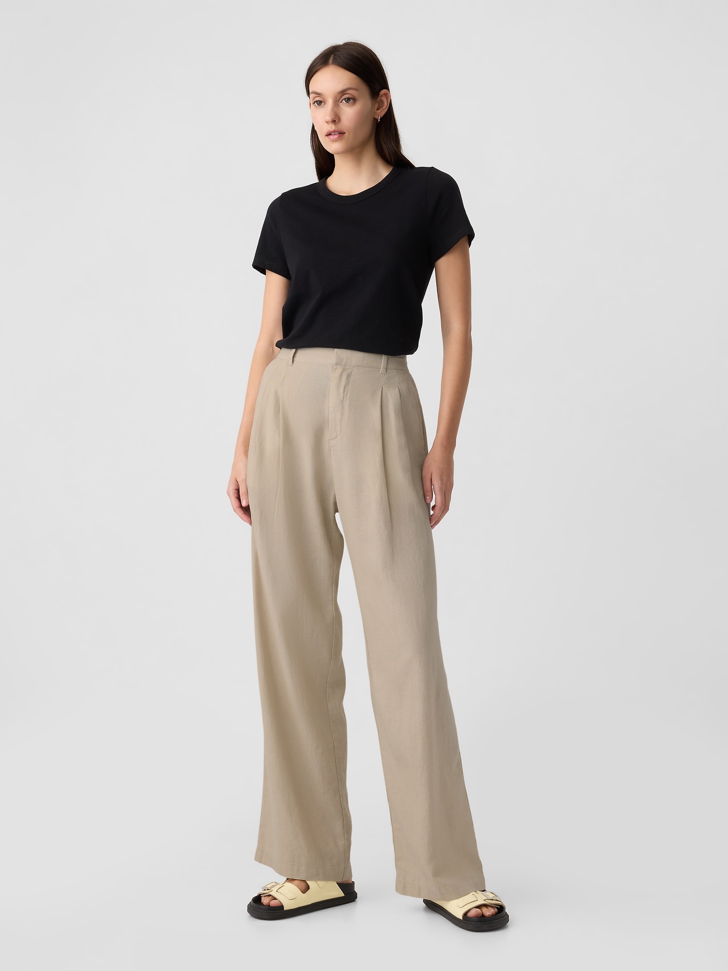 Regular Fit Linen-blend trousers - White/Striped - Men | H&M SG