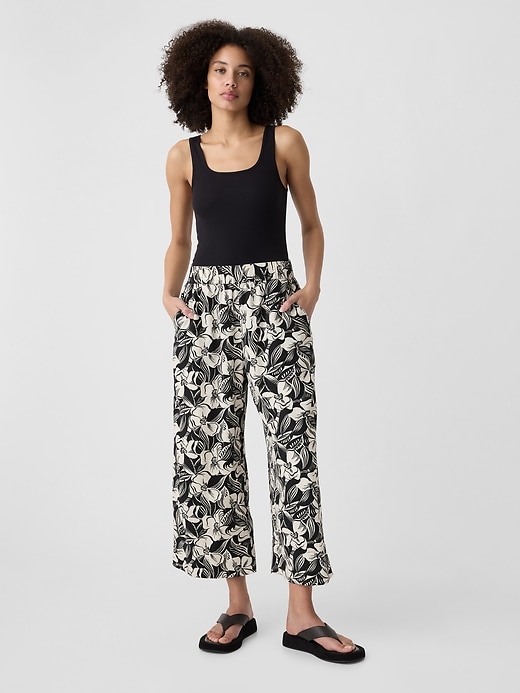 Image number 1 showing, Mid Rise Wide Leg Crop Pull-On Pants