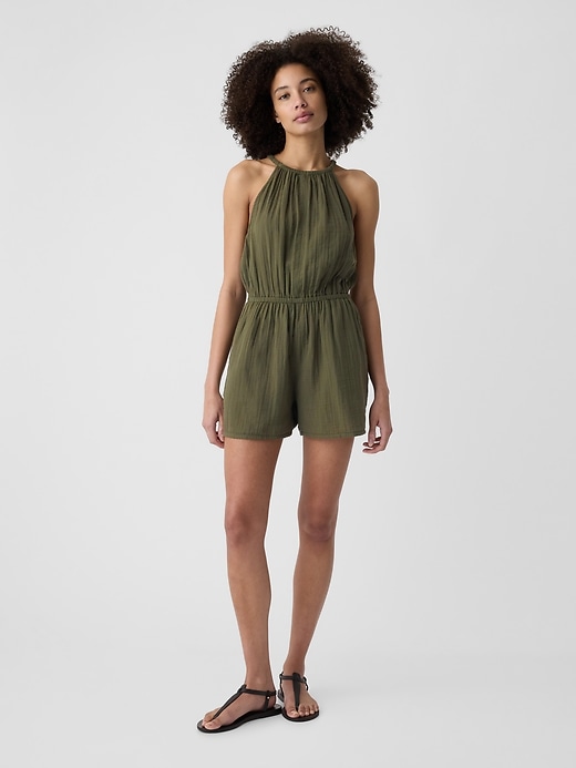 Image number 1 showing, Gauze Halter Romper