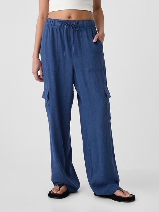 Image number 2 showing, Linen-Blend Wide-Leg Cargo Pull-On Pants