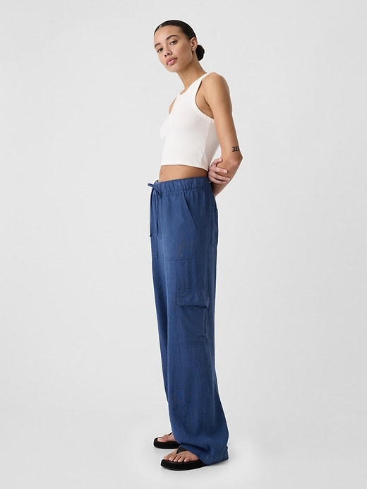 Image number 3 showing, Linen-Blend Wide-Leg Cargo Pull-On Pants