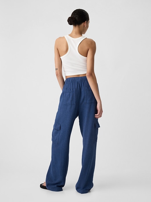 Image number 4 showing, Linen-Blend Wide-Leg Cargo Pull-On Pants