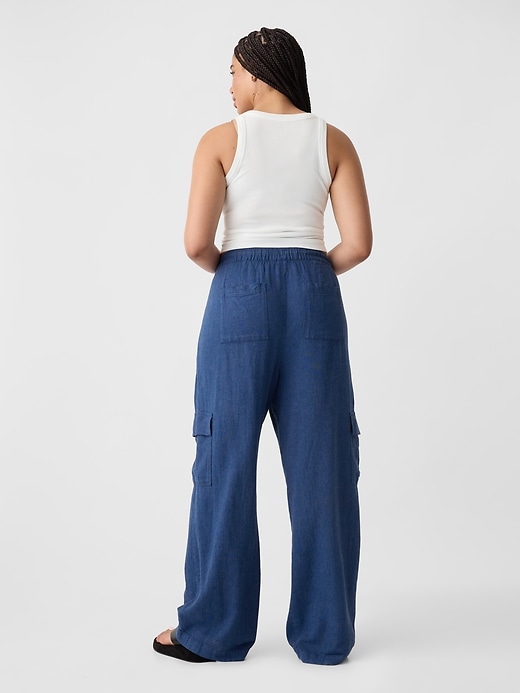 Image number 6 showing, Linen-Blend Wide-Leg Cargo Pull-On Pants