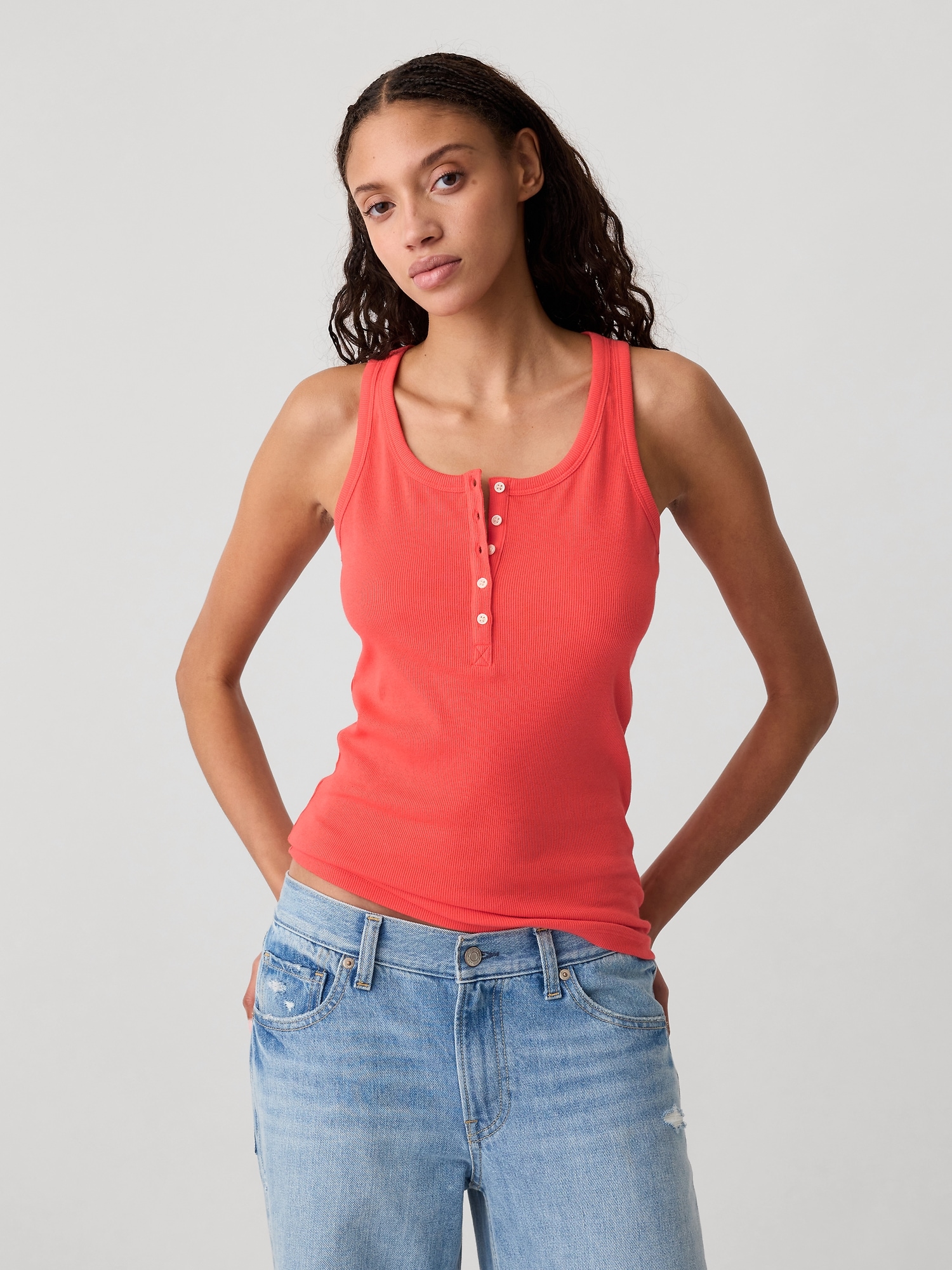 Ribbed Henley Tank Top