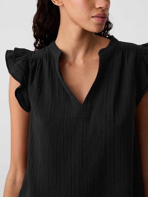 Image number 4 showing, Gauze Splitneck Flutter Sleeve Top