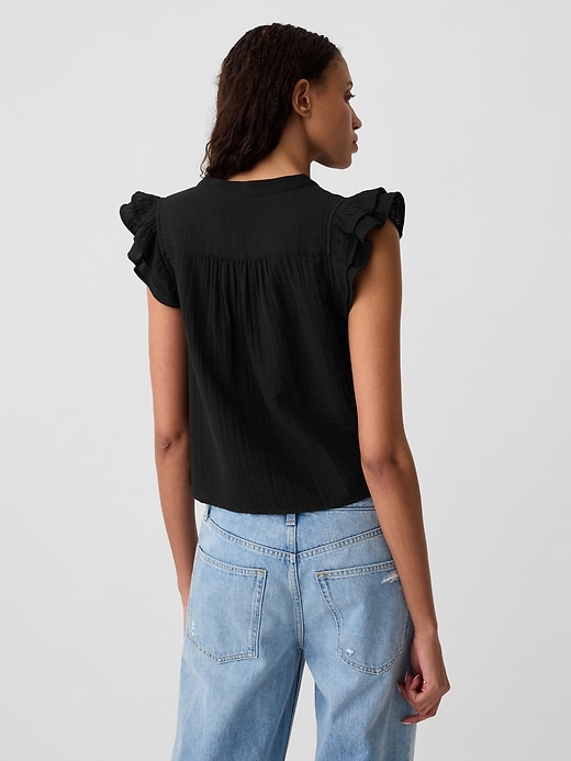 Image number 2 showing, Gauze Splitneck Flutter Sleeve Top