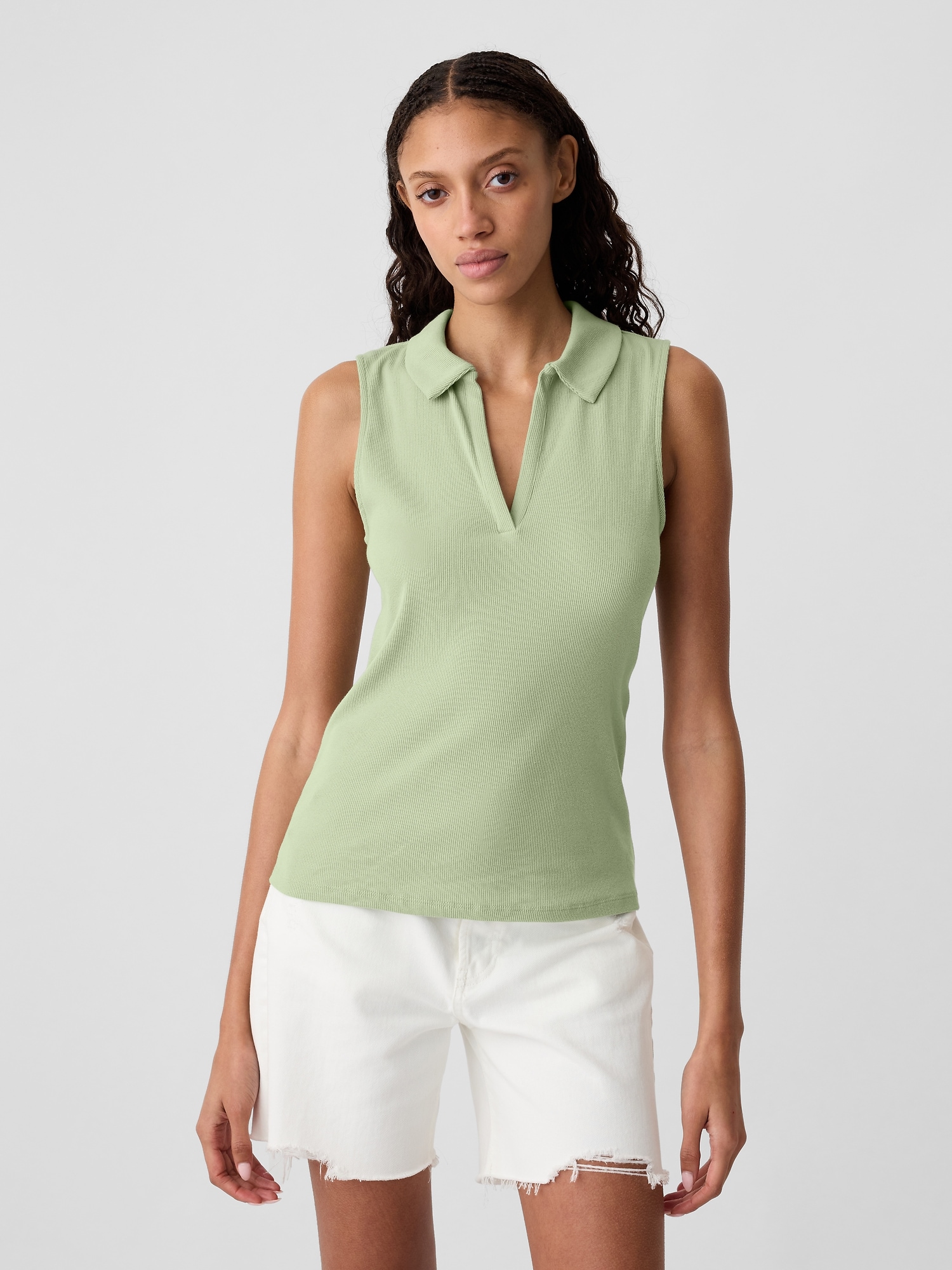 Ribbed Sleeveless Polo Shirt