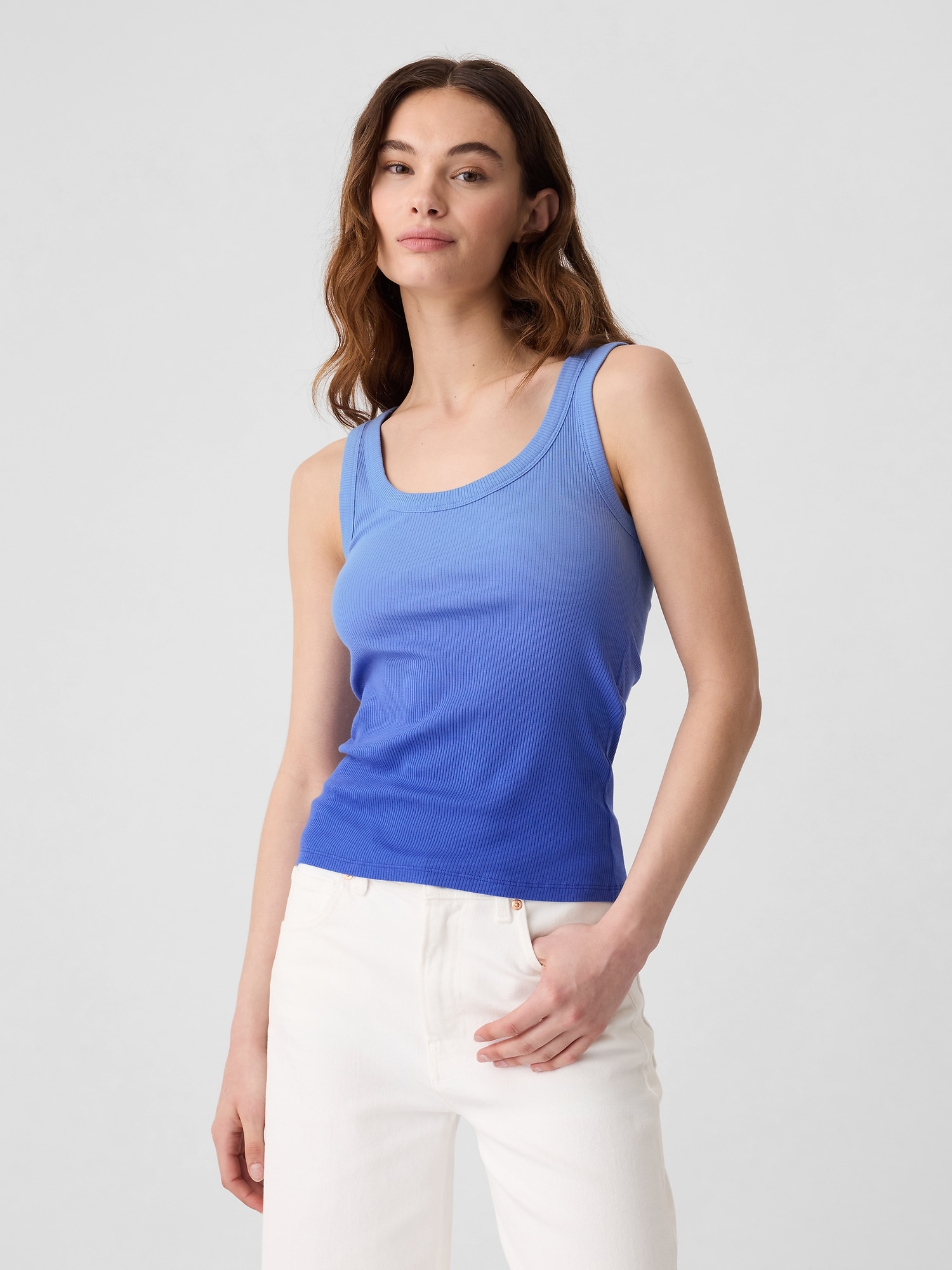 Ribbed Scoopneck Tank Top - Blue