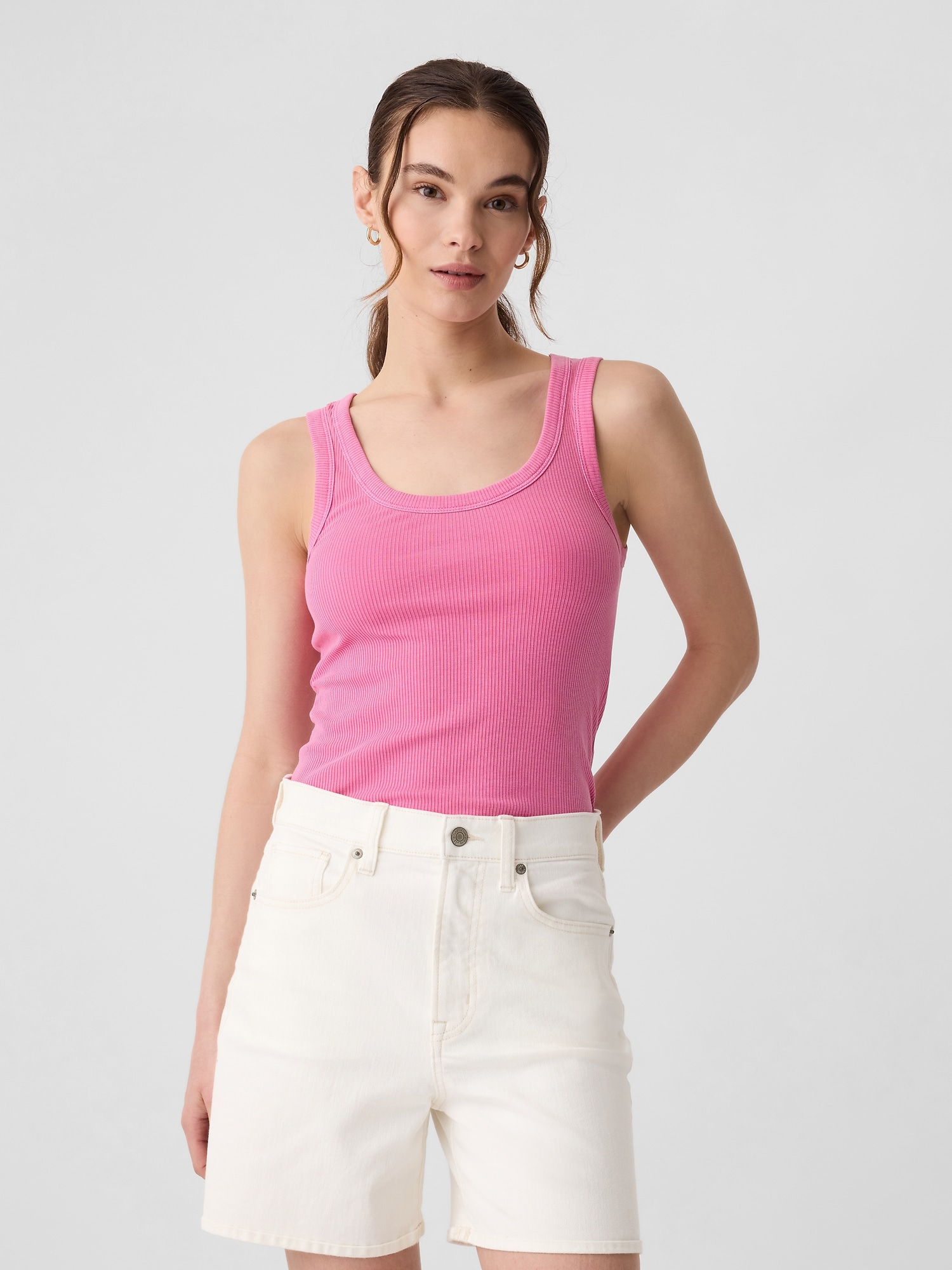 Ribbed Scoopneck Tank Top - Pink