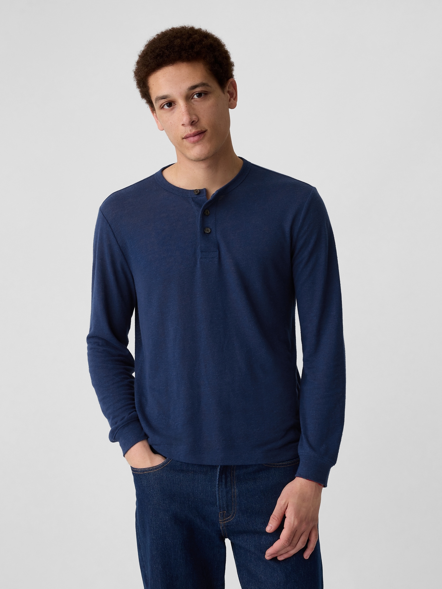 Linen-Blend Henley T-Shirt