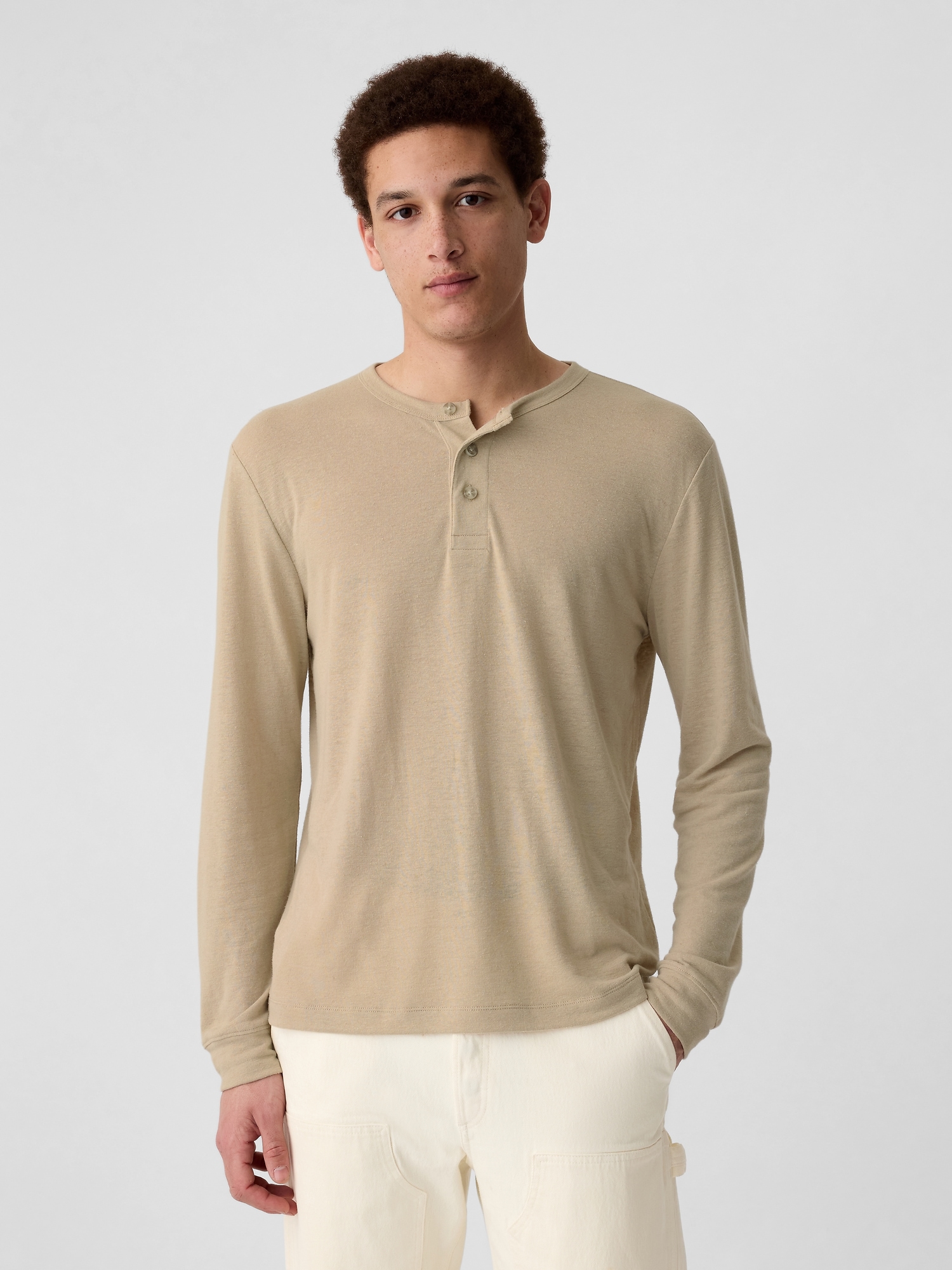 Linen-Blend Henley T-Shirt