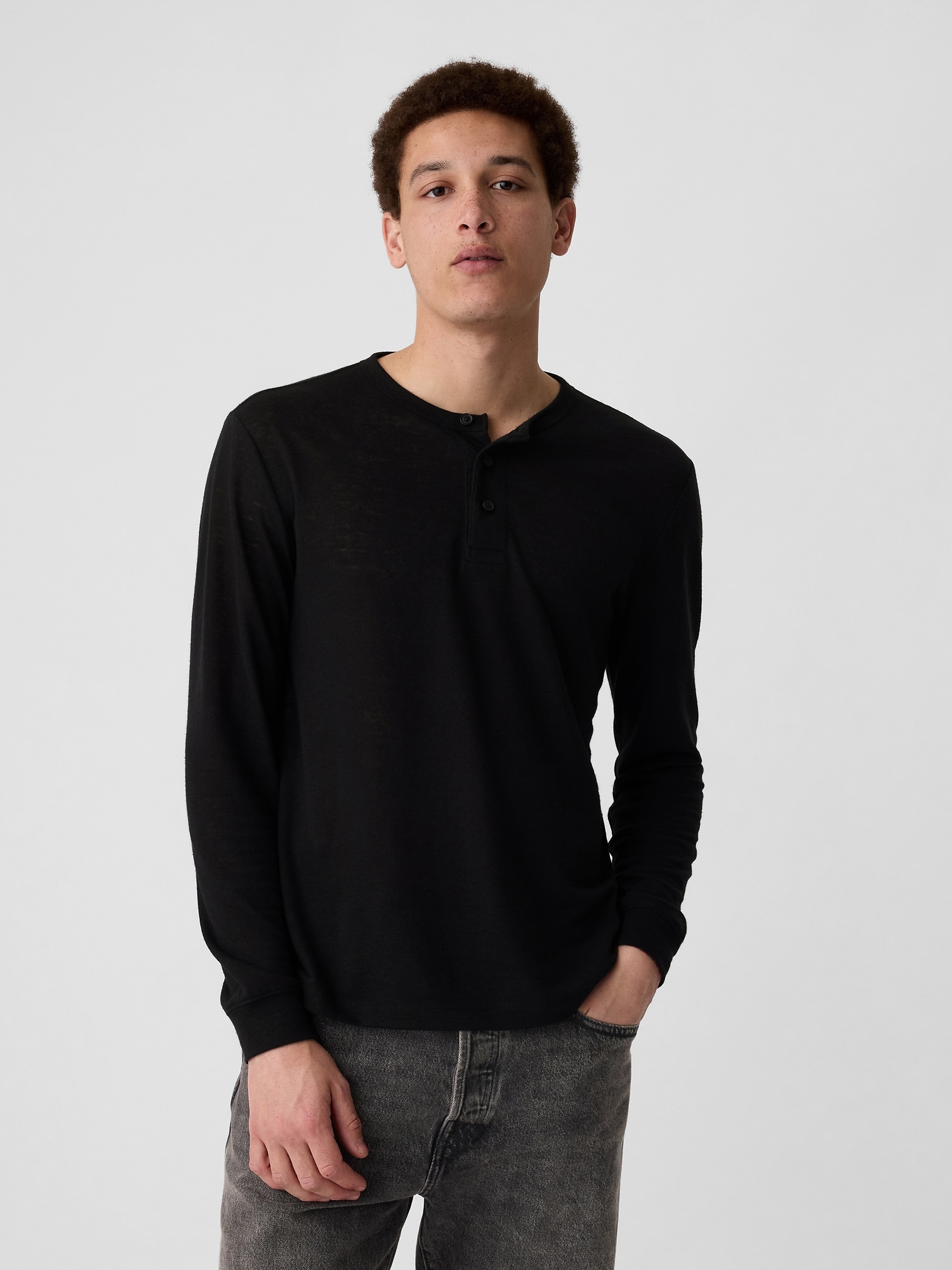 Linen-Blend Henley T-Shirt