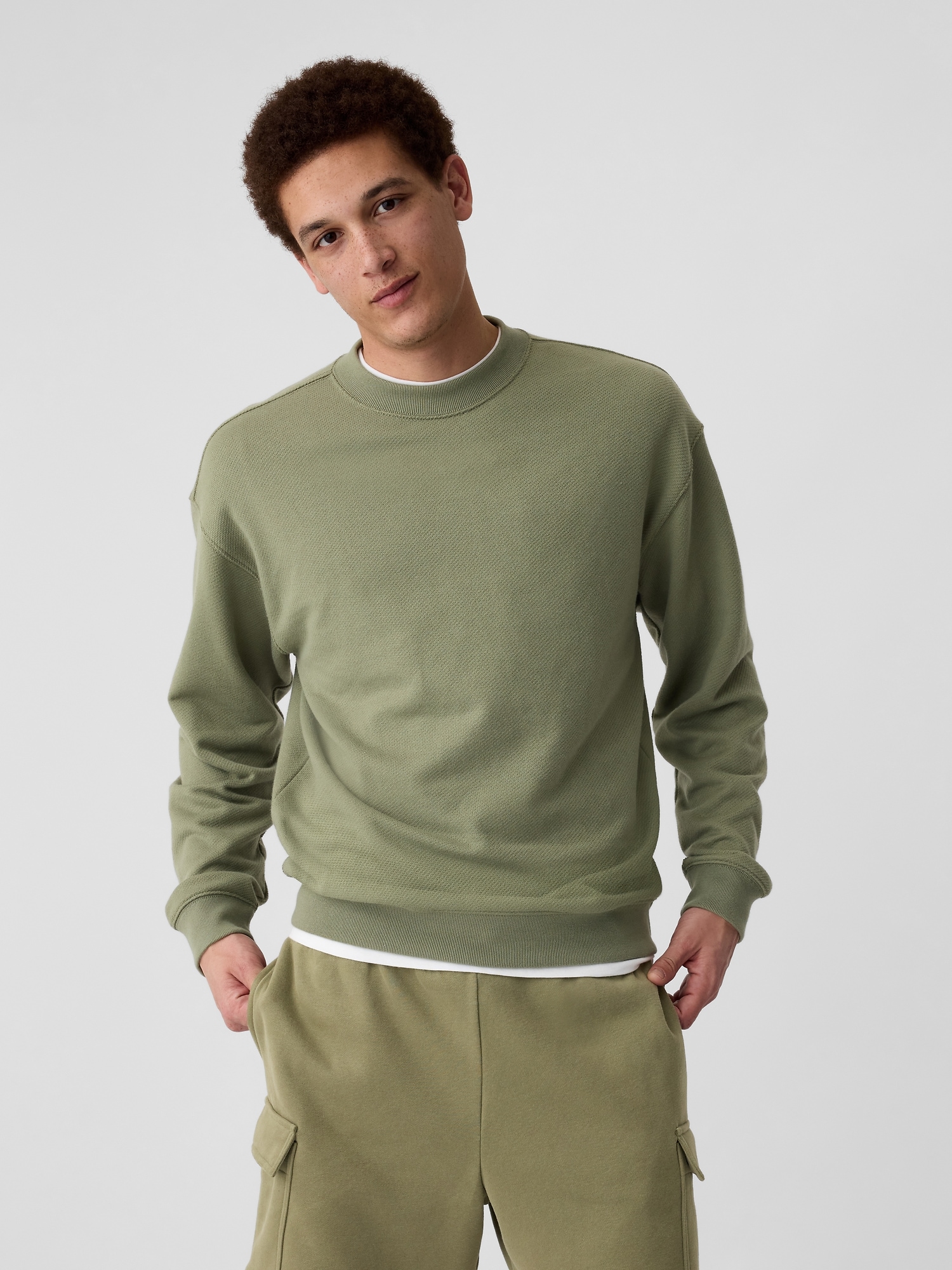 Relaxed Textured Crewneck Sweatshirt