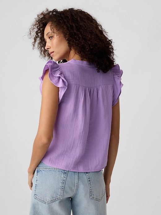 Image number 2 showing, Gauze Splitneck Flutter Sleeve Top