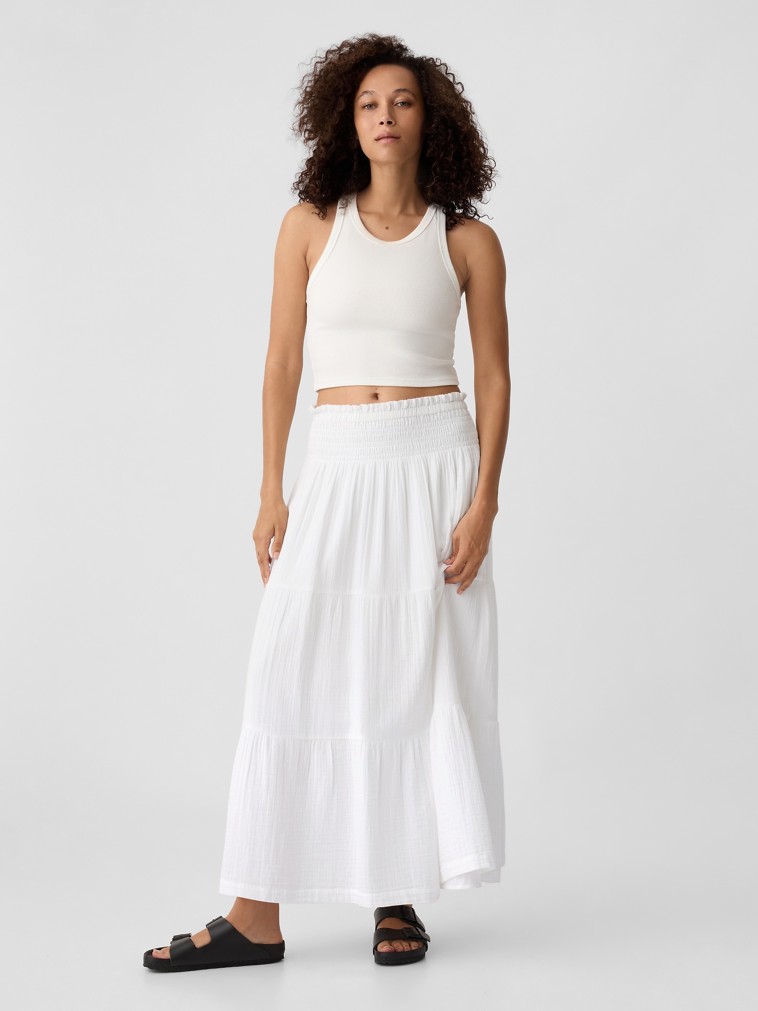 Gauze Smocked Maxi Skirt