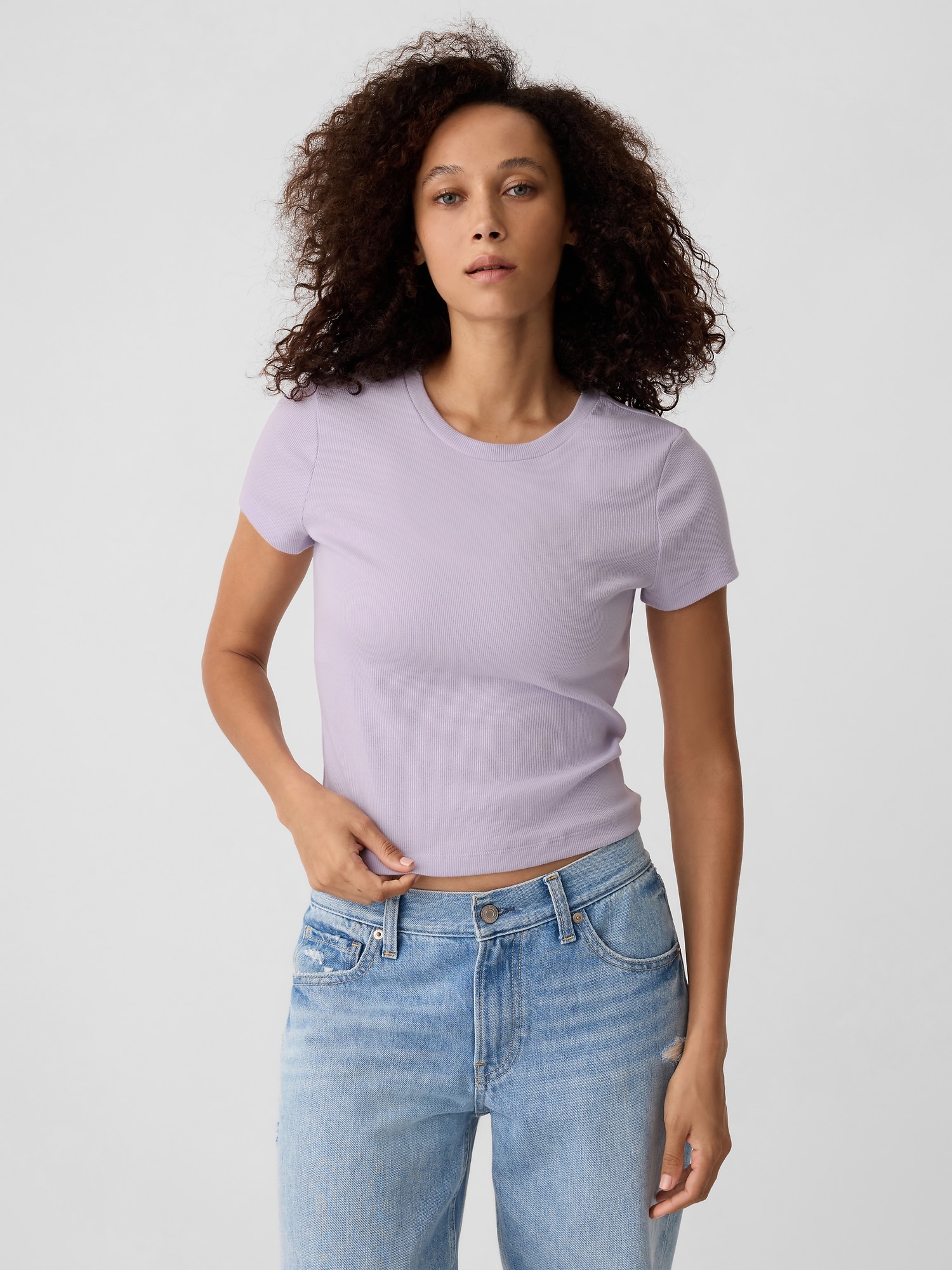 Cropped Fitted Ribbed T-Shirt