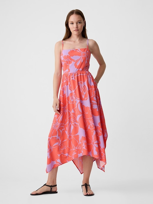 Image number 1 showing, Squareneck Handkerchief Hem Midi Dress