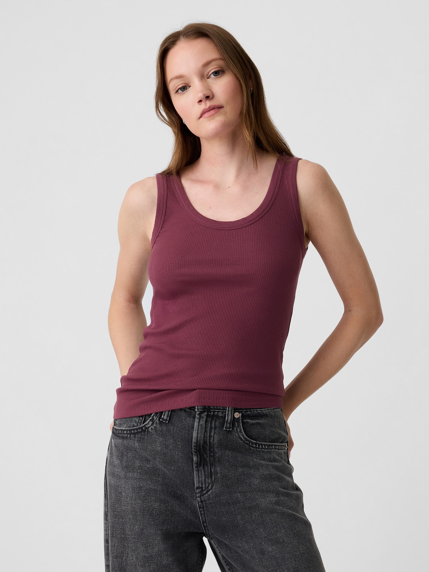 Ribbed Scoopneck Tank Top - Purple