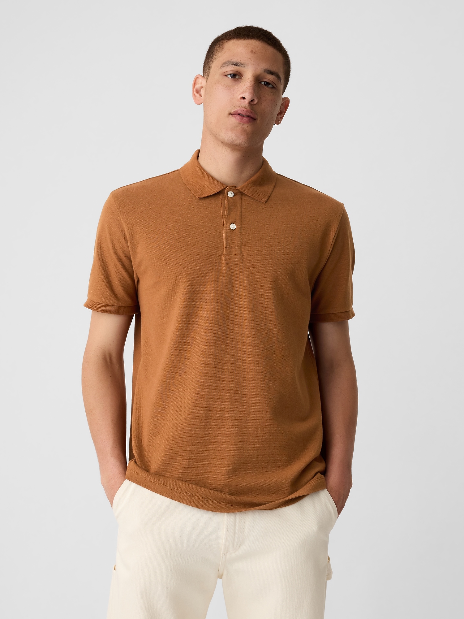 Stretch Pique Polo Shirt - Brown