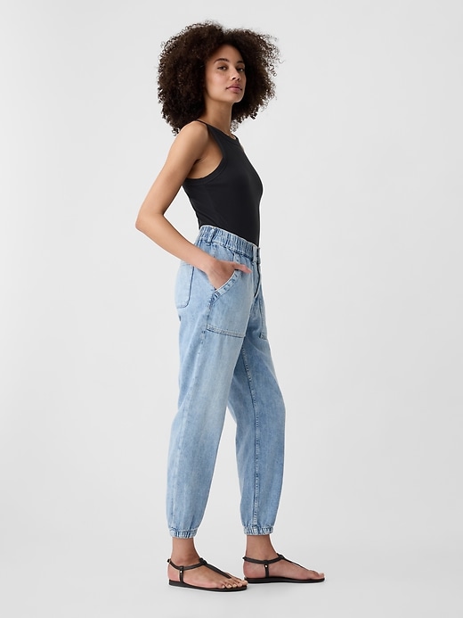 Image number 3 showing, High Rise Denim Girlfriend Utility Joggers