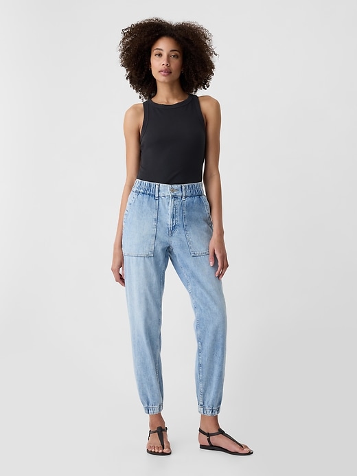 Image number 1 showing, High Rise Denim Girlfriend Utility Joggers