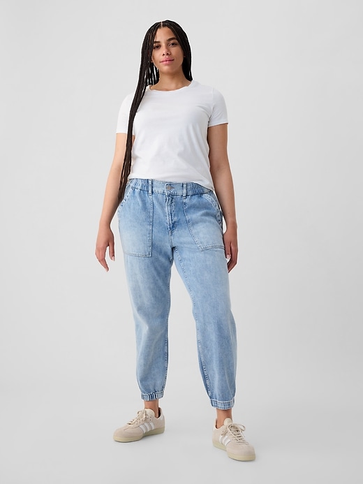 Image number 5 showing, High Rise Denim Girlfriend Utility Joggers