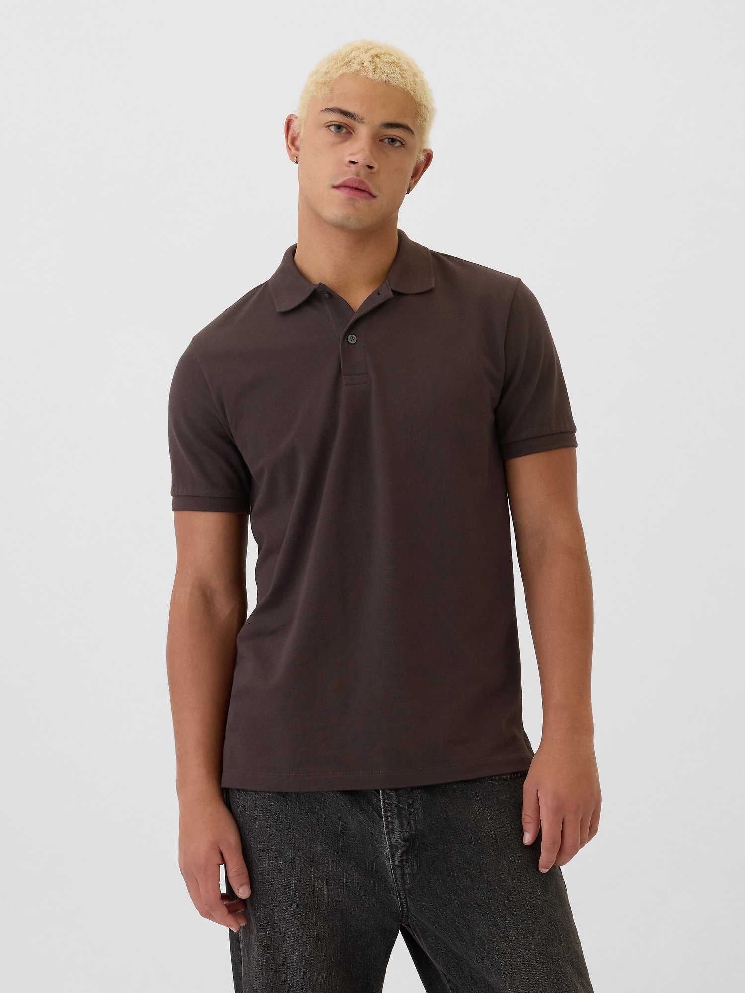 Stretch Pique Polo Shirt - Brown