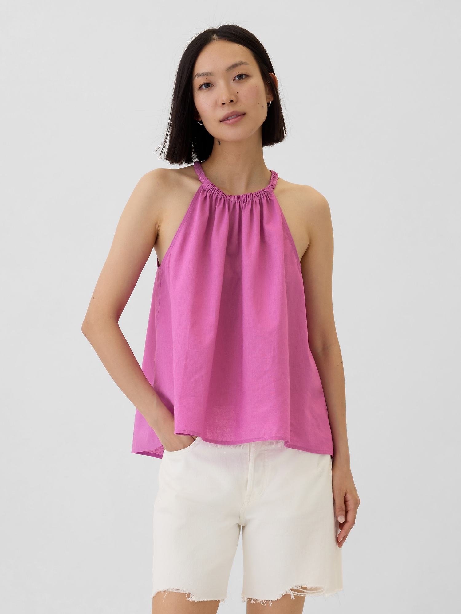 Linen-Blend Halter Top